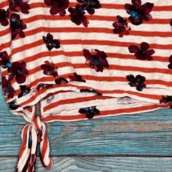 Anthropologie Red and White Striped Floral Top - Picture 10 of 11
